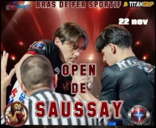 Affiche officielle Open de Saussay 2025 – compétition de bras de fer sportif en France