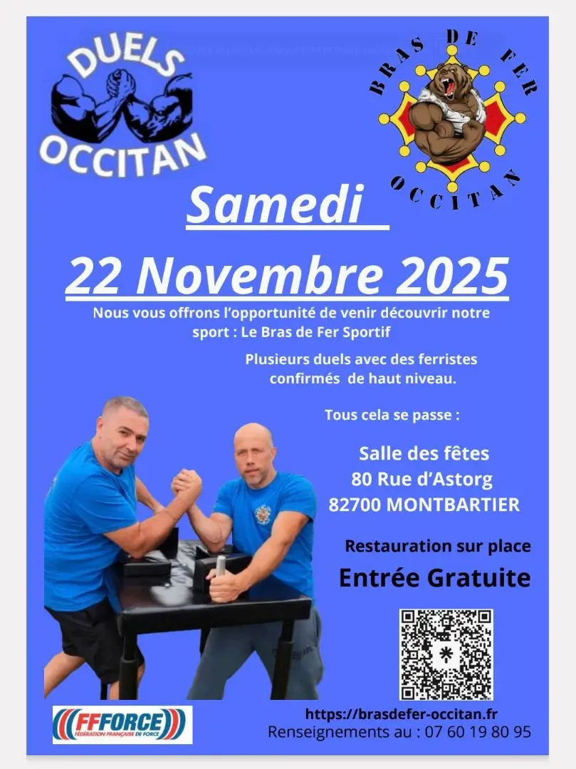 Tournoi Duels Occitan 2025 à Montbartier – bras de fer sportif organisé par le club Bras de Fer Occitan sous l’égide de la FFForce.
