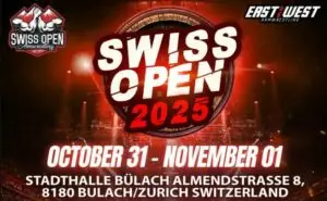 Affiche du Swiss OPEN 2025 – bras de fer sportif (armwrestling), dates 31 octobre – 1er novembre.