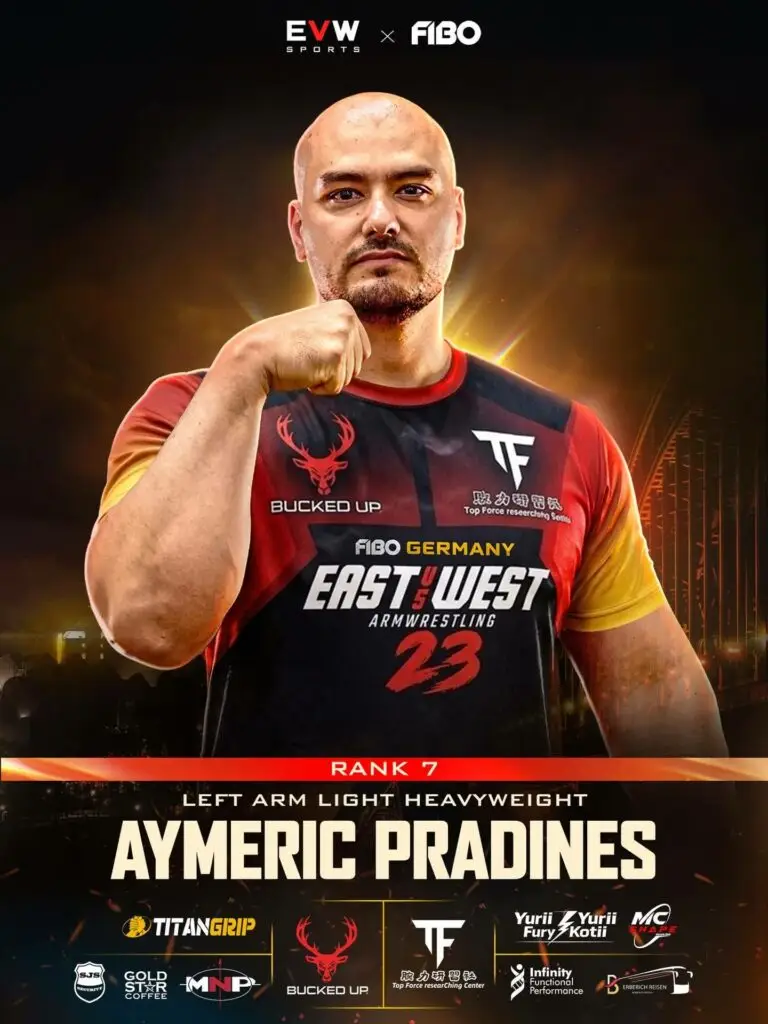 Aymeric Pradines en compétition de bras de fer sportif en France ARMWRESTLING